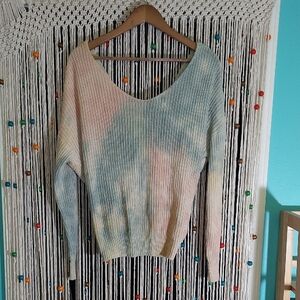 Main Strip Pastel Tie-Dye V-Neck Sweater